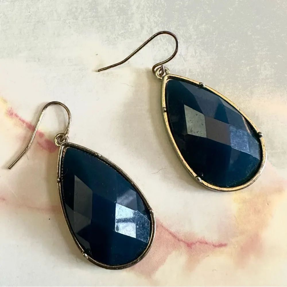 Blue gold tone teardrop earrings